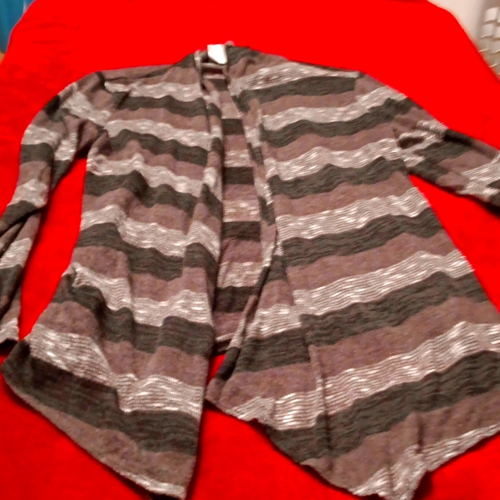Carol Rose gray and slive long sleeve cardigan.
